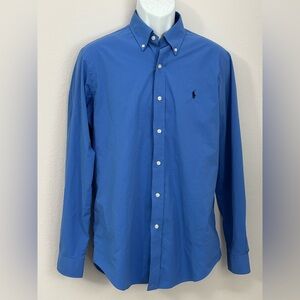RALPH LAUREN Blue Button Down Wrinkle Resistant Poly/Nylon Blend Shirt Size M